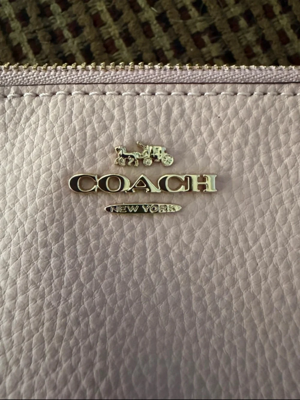 Coach Pink Pebbled Leather Wristlet with Gold Hardware